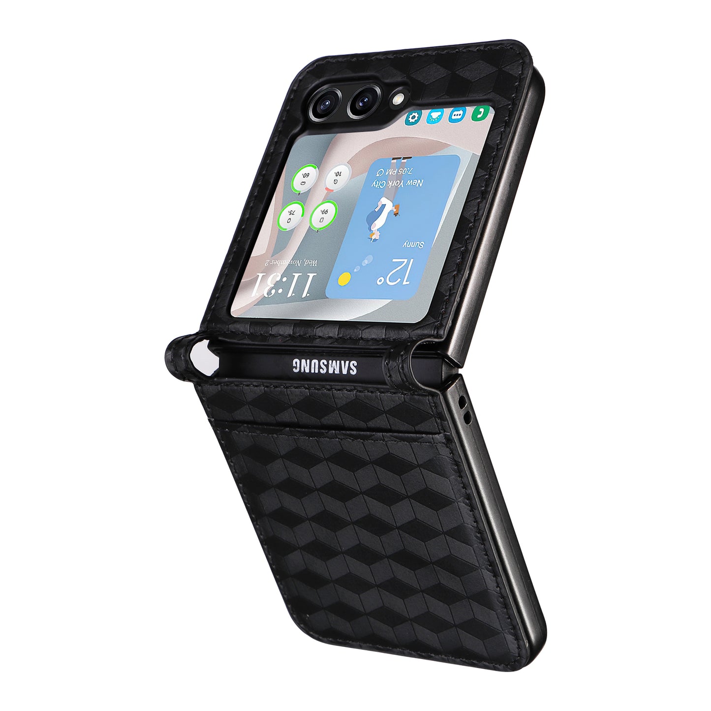 For Samsung Galaxy Z Flip6 5G Case PU Leather + PC Phone Cover Rhombus Card Slot - Black