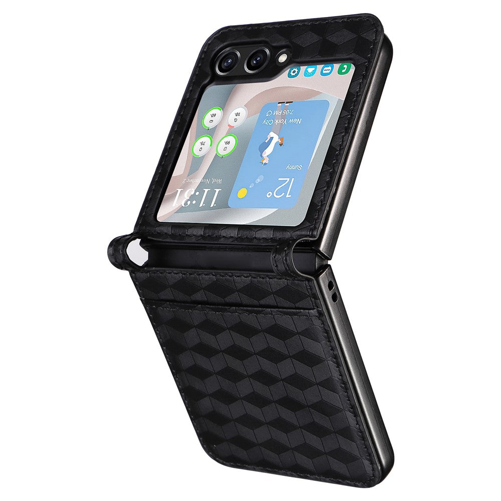 For Samsung Galaxy Z Flip7 FE 5G / Z Flip6 5G Case PU Leather + PC Phone Cover Rhombus Card Slot - Black