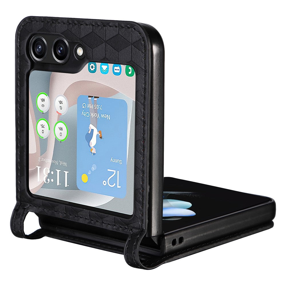 For Samsung Galaxy Z Flip7 FE 5G / Z Flip6 5G Case PU Leather + PC Phone Cover Rhombus Card Slot - Black