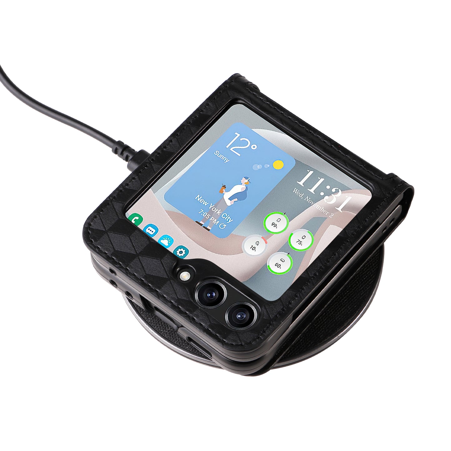 For Samsung Galaxy Z Flip6 5G Case PU Leather + PC Phone Cover Rhombus Card Slot - Black
