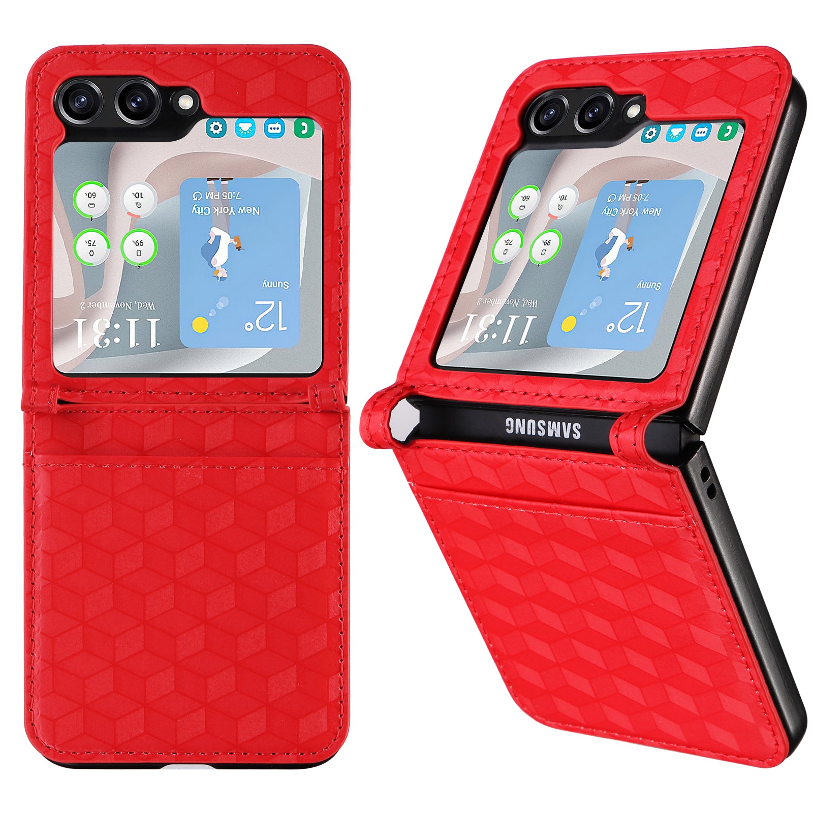 For Samsung Galaxy Z Flip6 5G Case PU Leather + PC Phone Cover Rhombus Card Slot - Red
