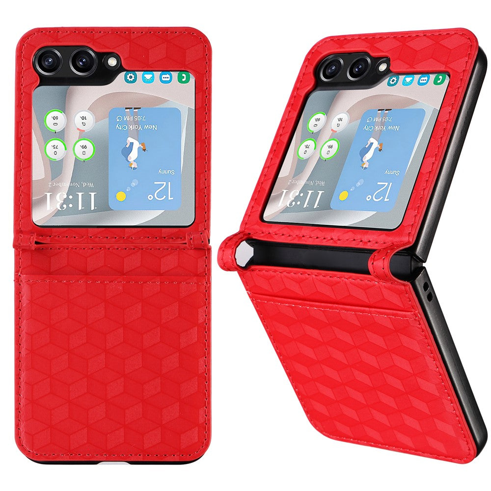 For Samsung Galaxy Z Flip7 FE 5G / Z Flip6 5G Case PU Leather + PC Phone Cover Rhombus Card Slot - Red