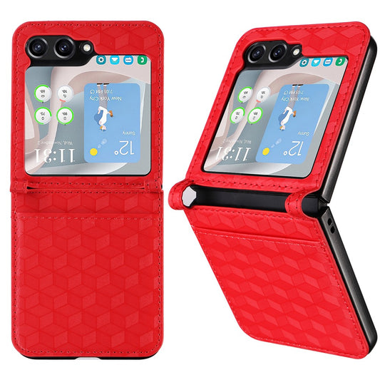 For Samsung Galaxy Z Flip7 FE 5G / Z Flip6 5G Case PU Leather + PC Phone Cover Rhombus Card Slot - Red