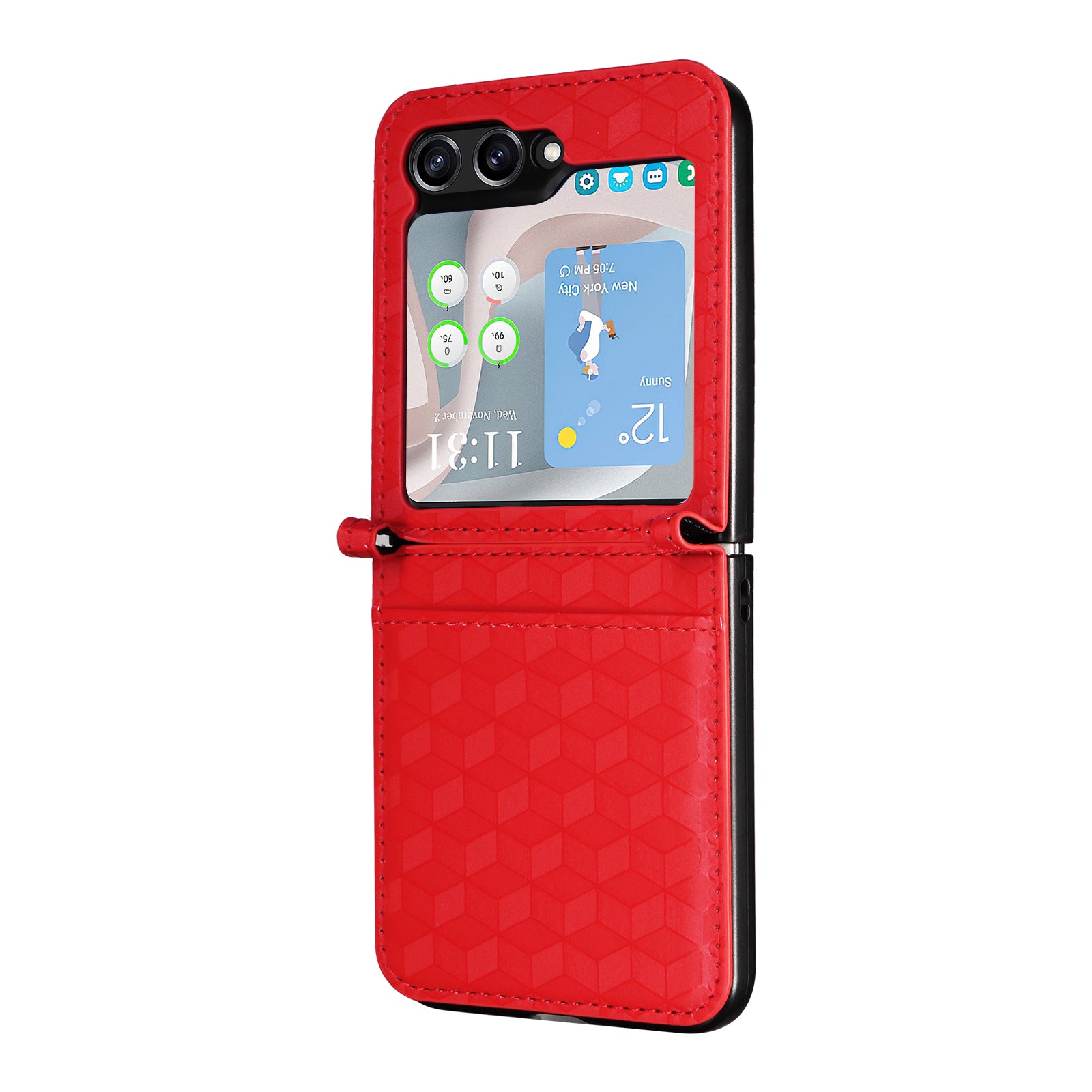 For Samsung Galaxy Z Flip6 5G Case PU Leather + PC Phone Cover Rhombus Card Slot - Red