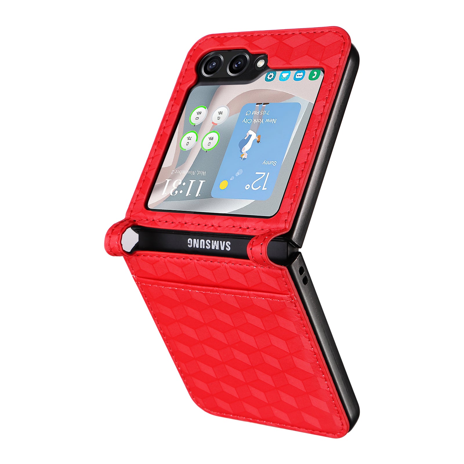For Samsung Galaxy Z Flip6 5G Case PU Leather + PC Phone Cover Rhombus Card Slot - Red