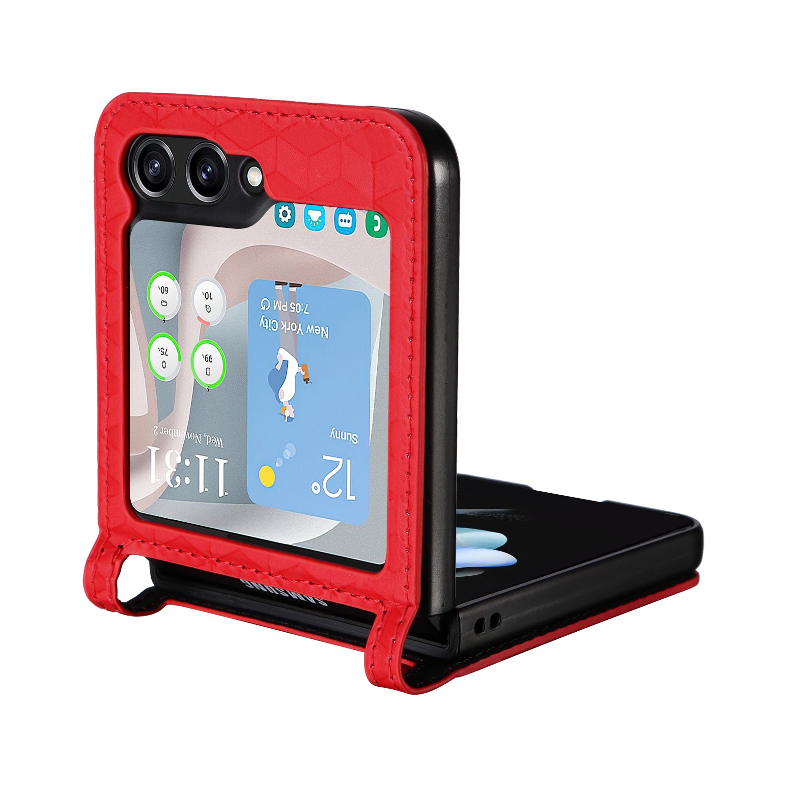 For Samsung Galaxy Z Flip6 5G Case PU Leather + PC Phone Cover Rhombus Card Slot - Red