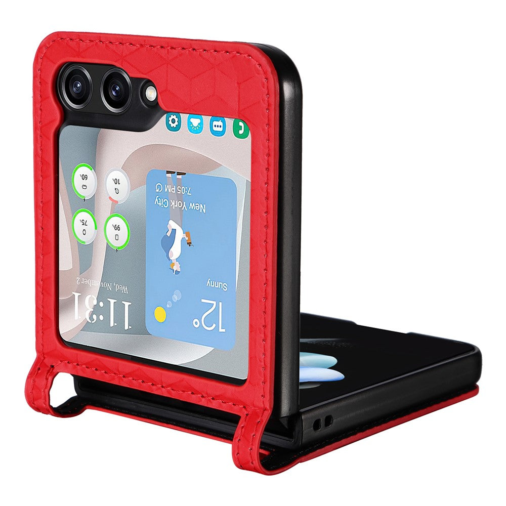 For Samsung Galaxy Z Flip7 FE 5G / Z Flip6 5G Case PU Leather + PC Phone Cover Rhombus Card Slot - Red