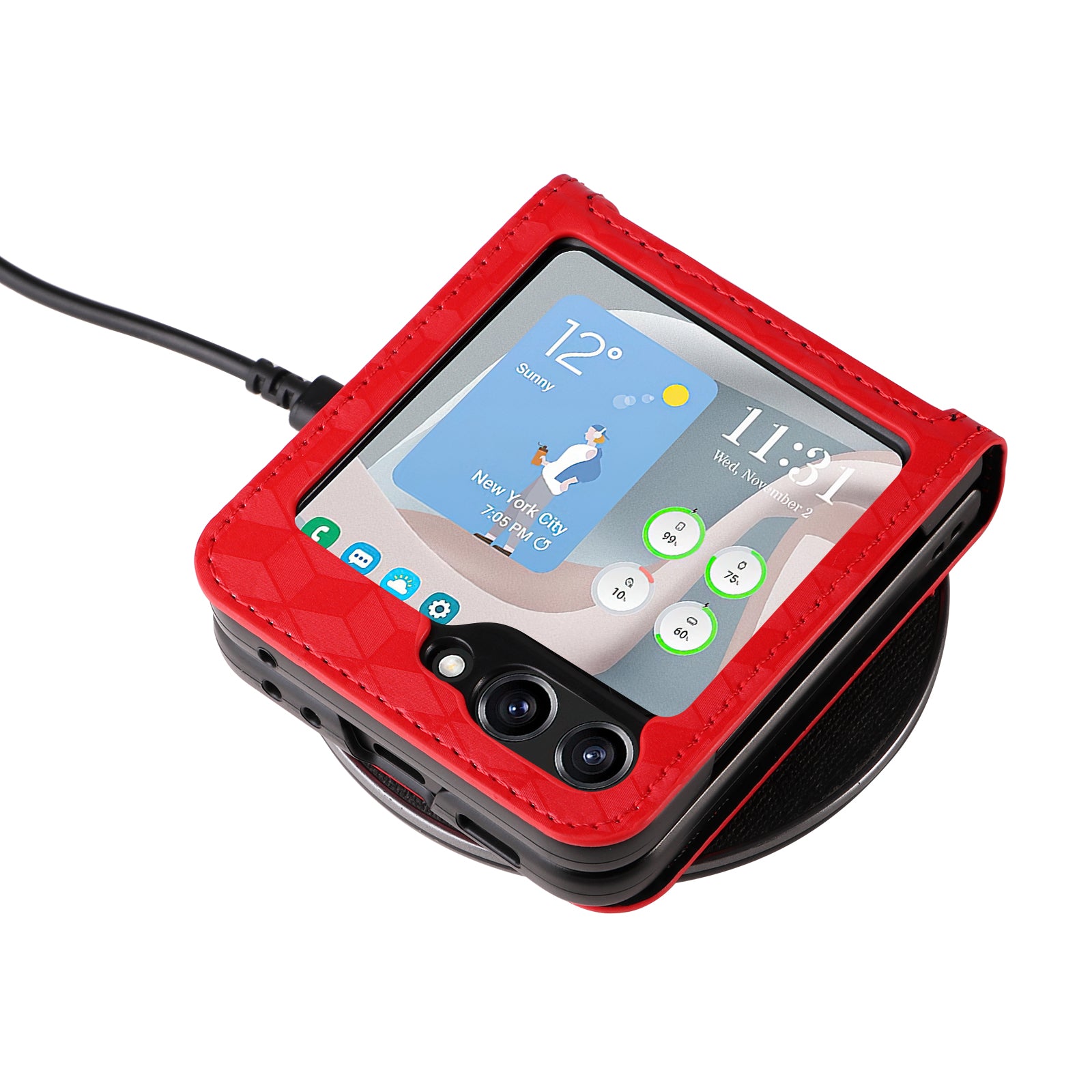 For Samsung Galaxy Z Flip6 5G Case PU Leather + PC Phone Cover Rhombus Card Slot - Red