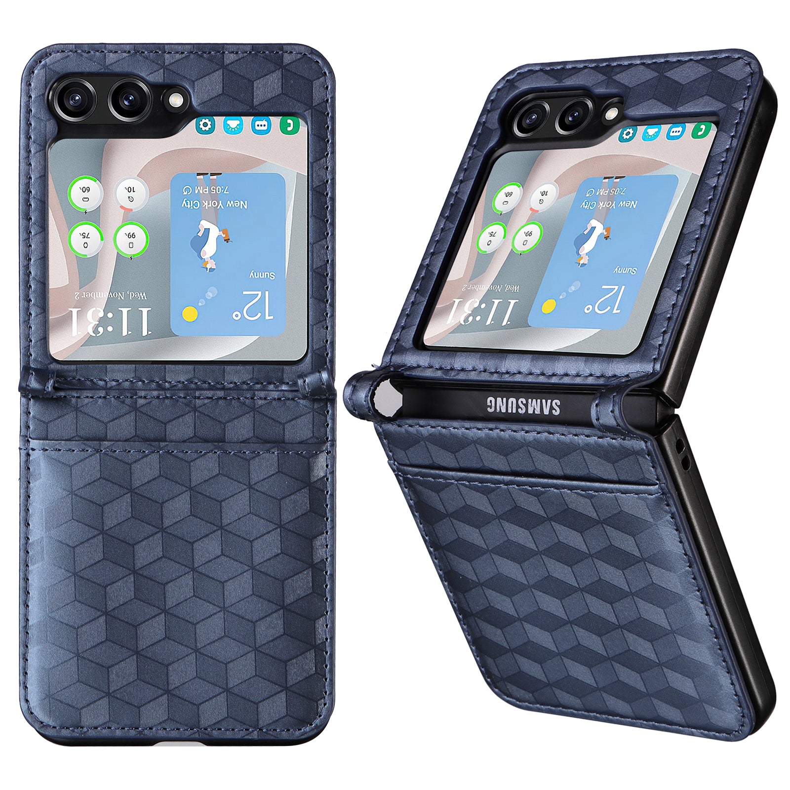 For Samsung Galaxy Z Flip6 5G Case PU Leather + PC Phone Cover Rhombus Card Slot - Blue
