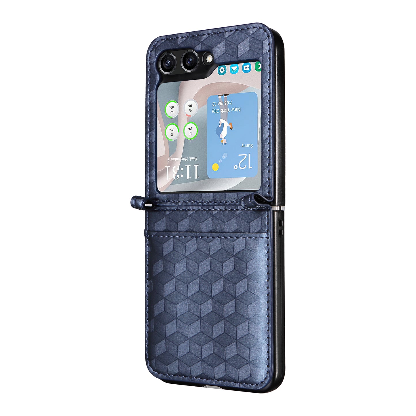 For Samsung Galaxy Z Flip6 5G Case PU Leather + PC Phone Cover Rhombus Card Slot - Blue
