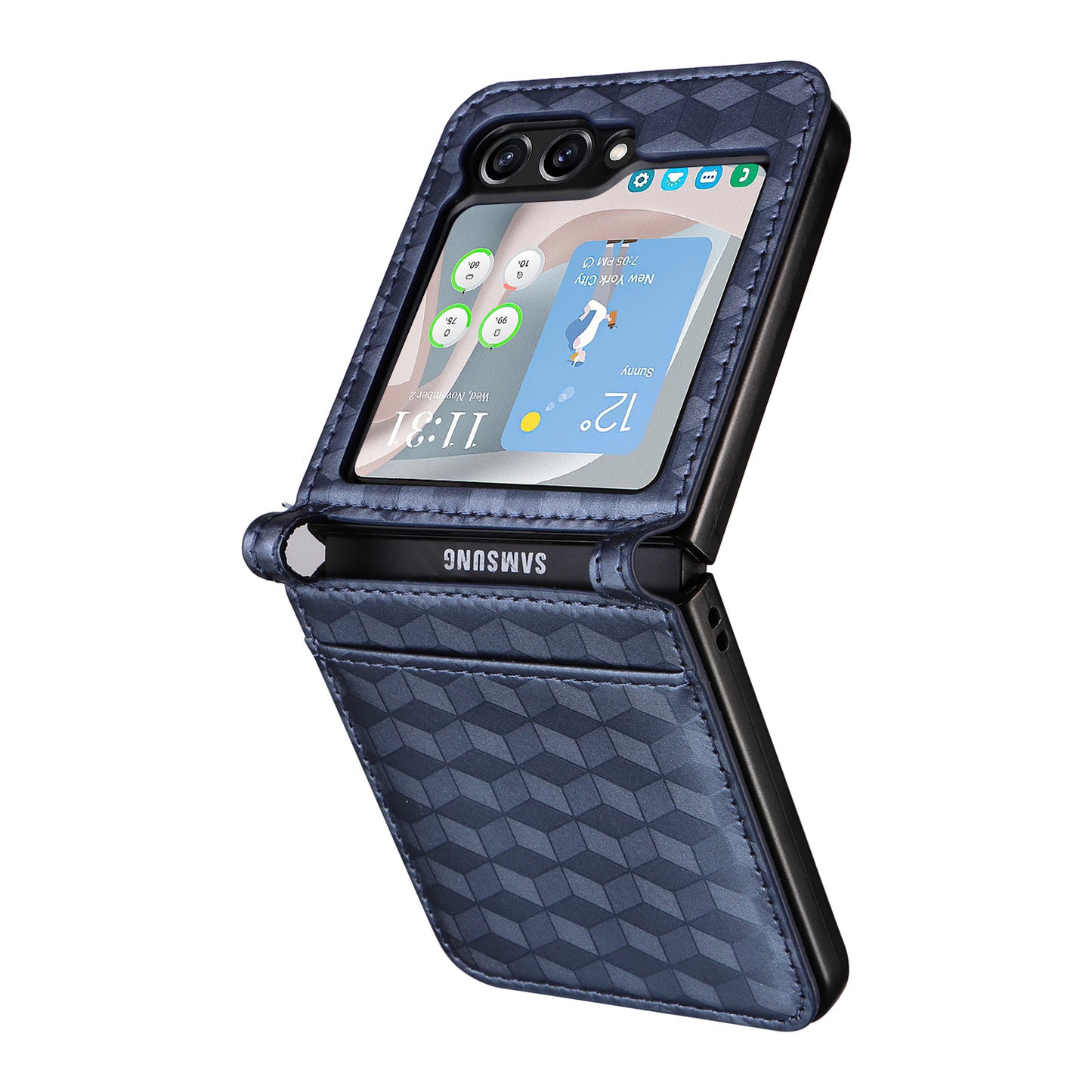 For Samsung Galaxy Z Flip6 5G Case PU Leather + PC Phone Cover Rhombus Card Slot - Blue