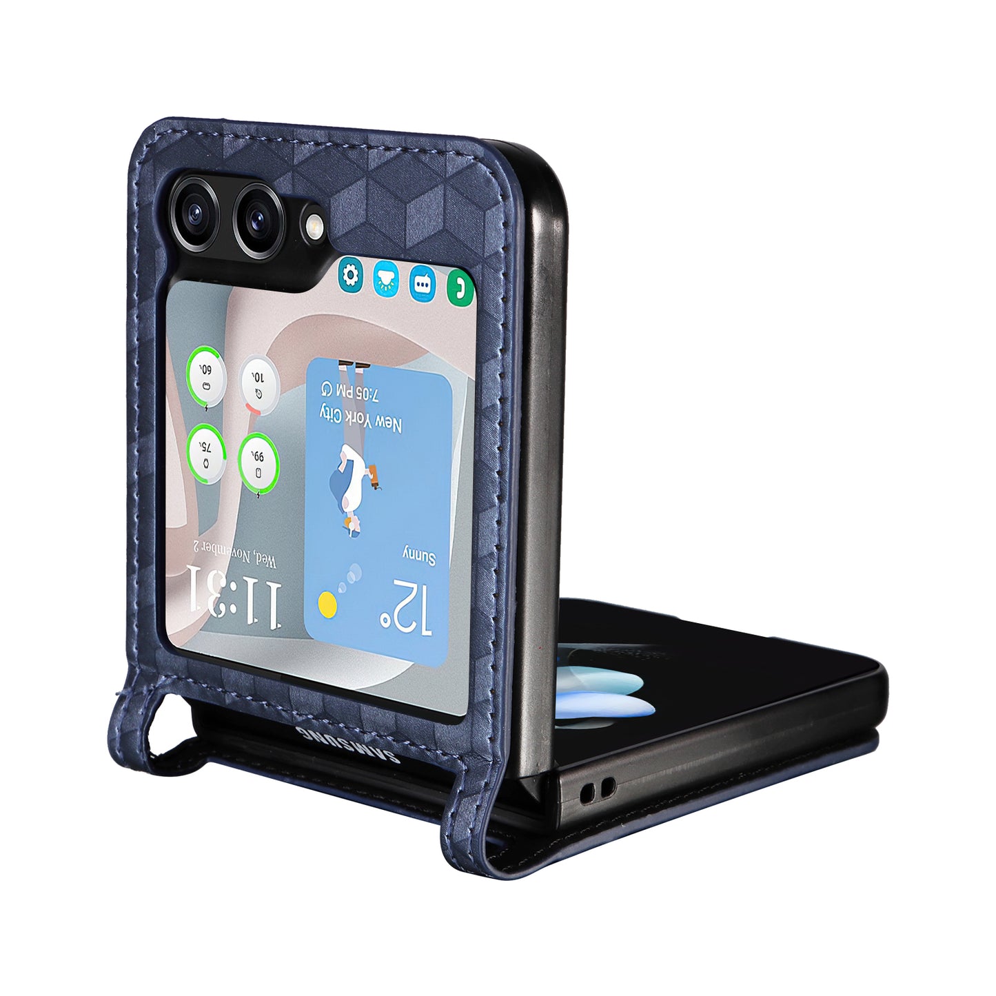 For Samsung Galaxy Z Flip6 5G Case PU Leather + PC Phone Cover Rhombus Card Slot - Blue