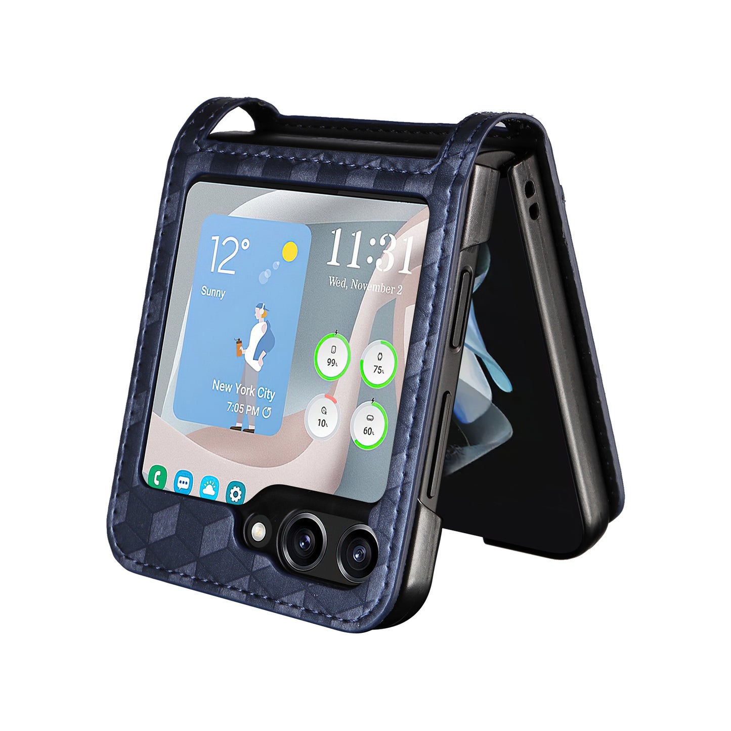 For Samsung Galaxy Z Flip6 5G Case PU Leather + PC Phone Cover Rhombus Card Slot - Blue