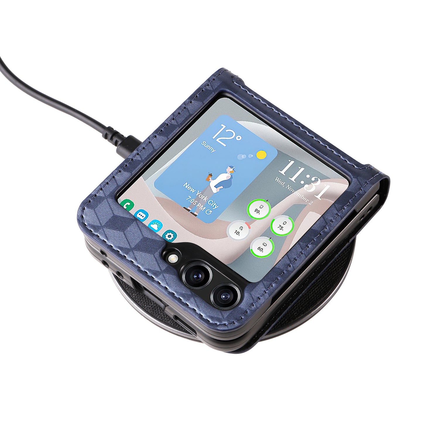For Samsung Galaxy Z Flip6 5G Case PU Leather + PC Phone Cover Rhombus Card Slot - Blue