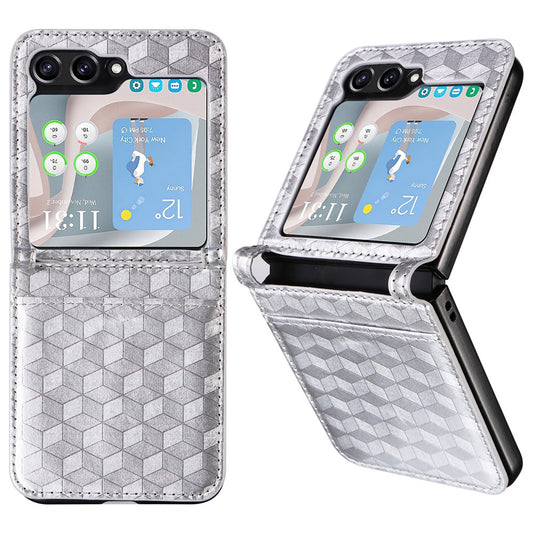 For Samsung Galaxy Z Flip7 FE 5G / Z Flip6 5G Case PU Leather + PC Phone Cover Rhombus Card Slot - Silver