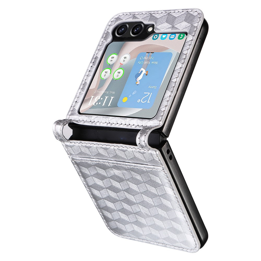 For Samsung Galaxy Z Flip7 FE 5G / Z Flip6 5G Case PU Leather + PC Phone Cover Rhombus Card Slot - Silver