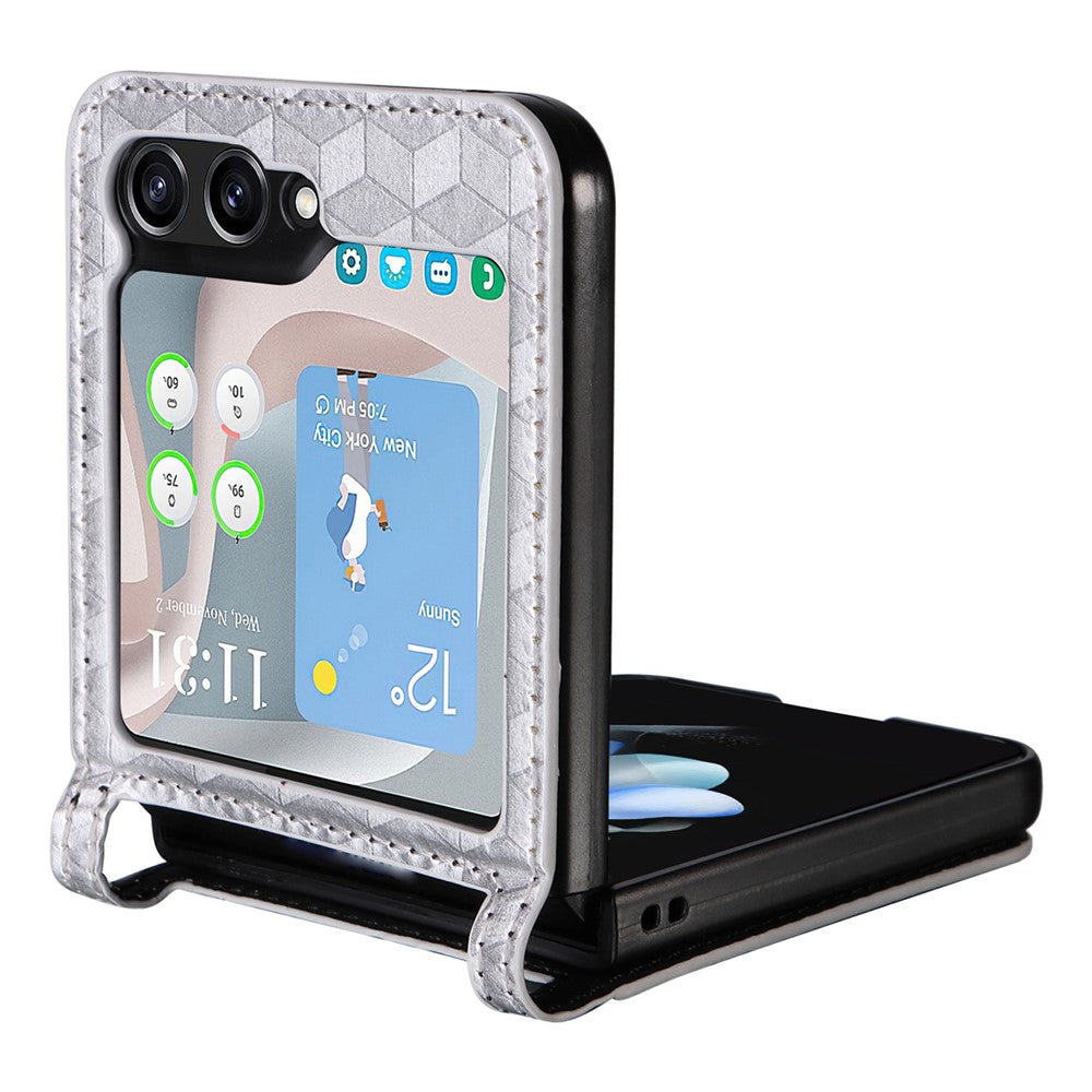 For Samsung Galaxy Z Flip7 FE 5G / Z Flip6 5G Case PU Leather + PC Phone Cover Rhombus Card Slot - Silver