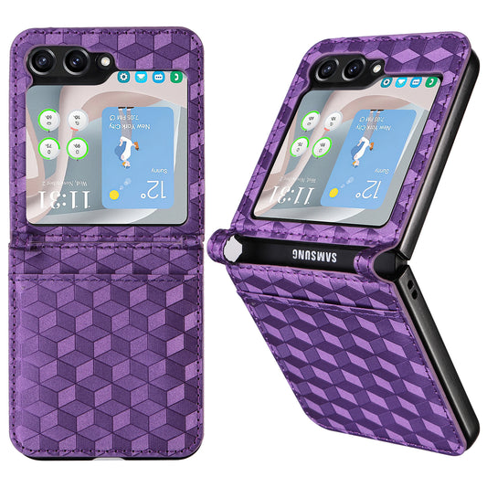For Samsung Galaxy Z Flip6 5G Case PU Leather + PC Phone Cover Rhombus Card Slot - Purple
