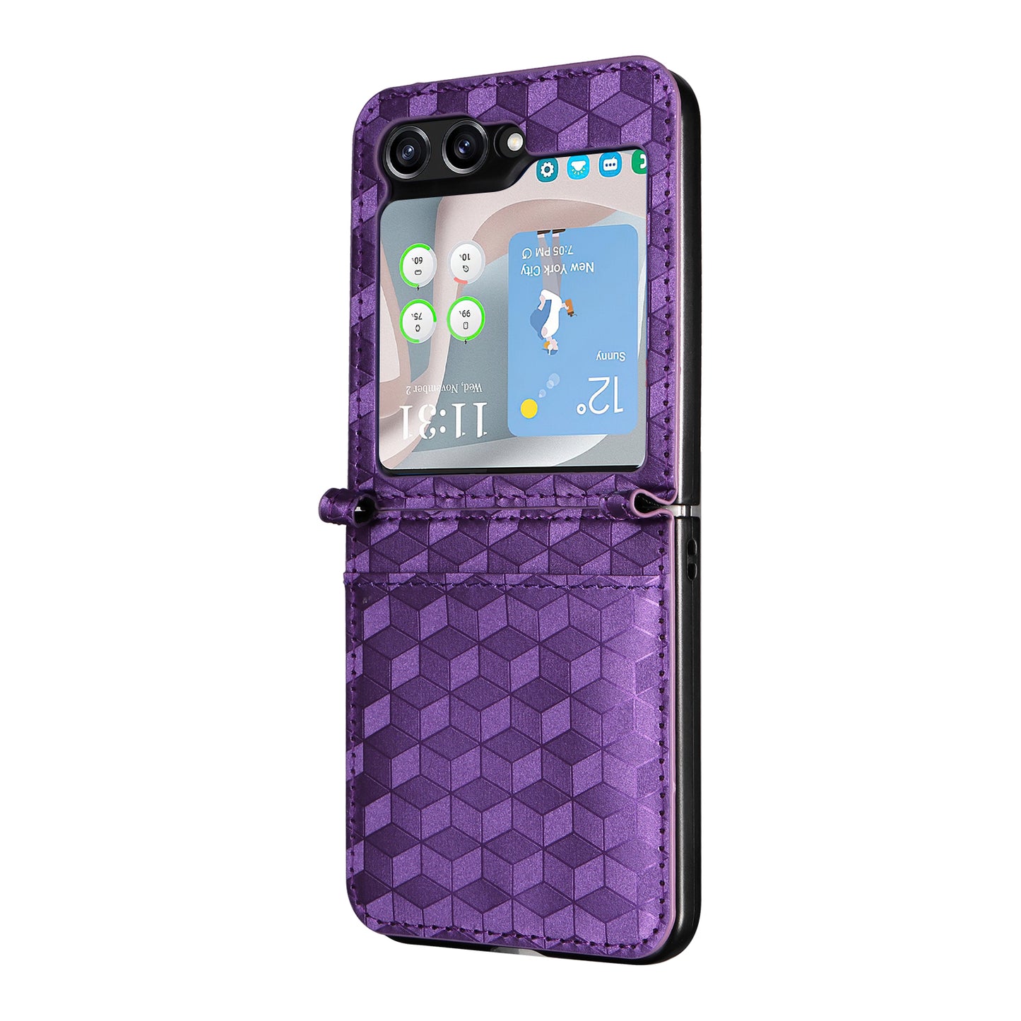 For Samsung Galaxy Z Flip6 5G Case PU Leather + PC Phone Cover Rhombus Card Slot - Purple