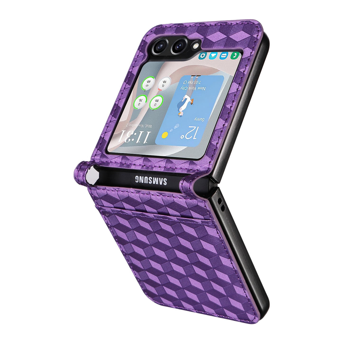 For Samsung Galaxy Z Flip6 5G Case PU Leather + PC Phone Cover Rhombus Card Slot - Purple