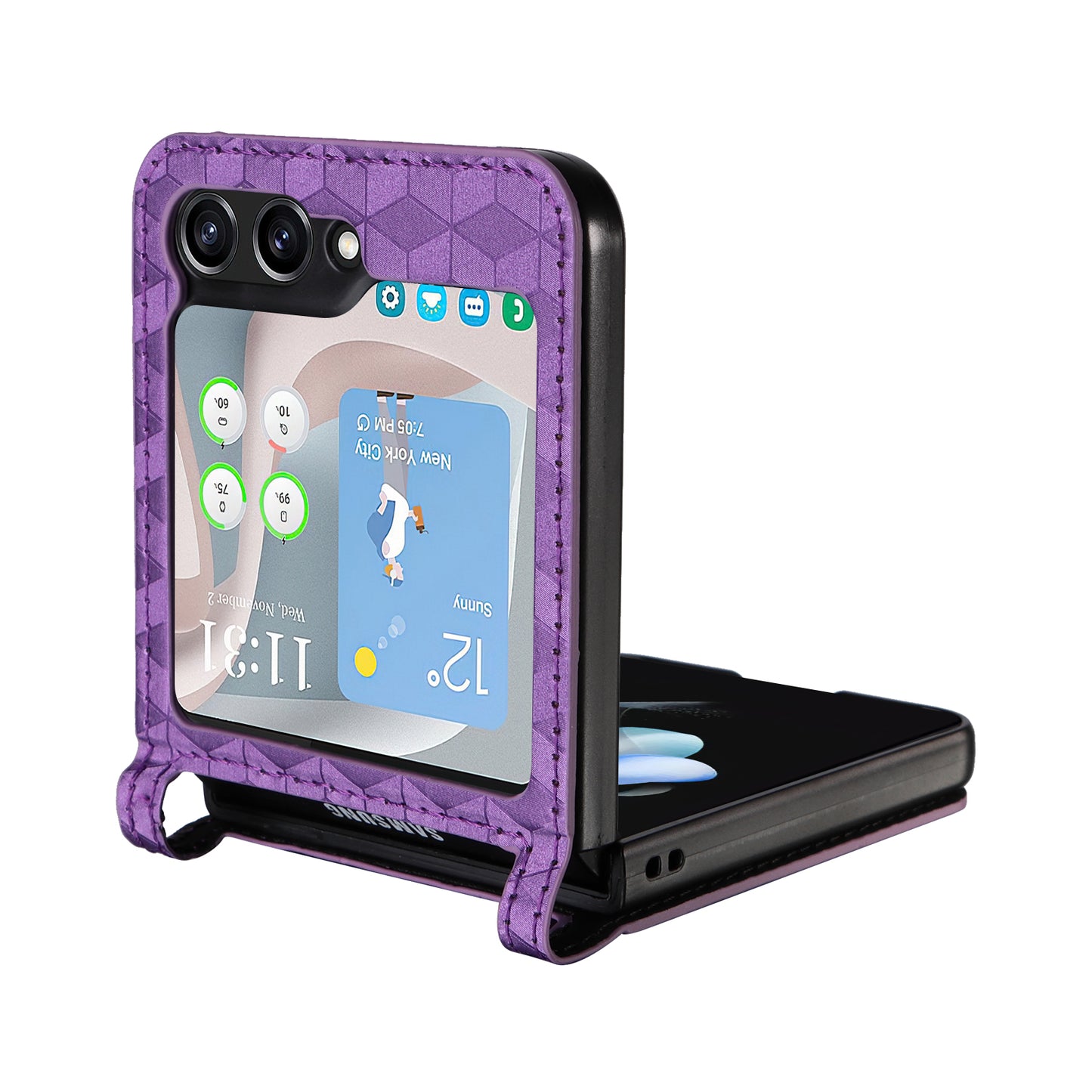 For Samsung Galaxy Z Flip6 5G Case PU Leather + PC Phone Cover Rhombus Card Slot - Purple