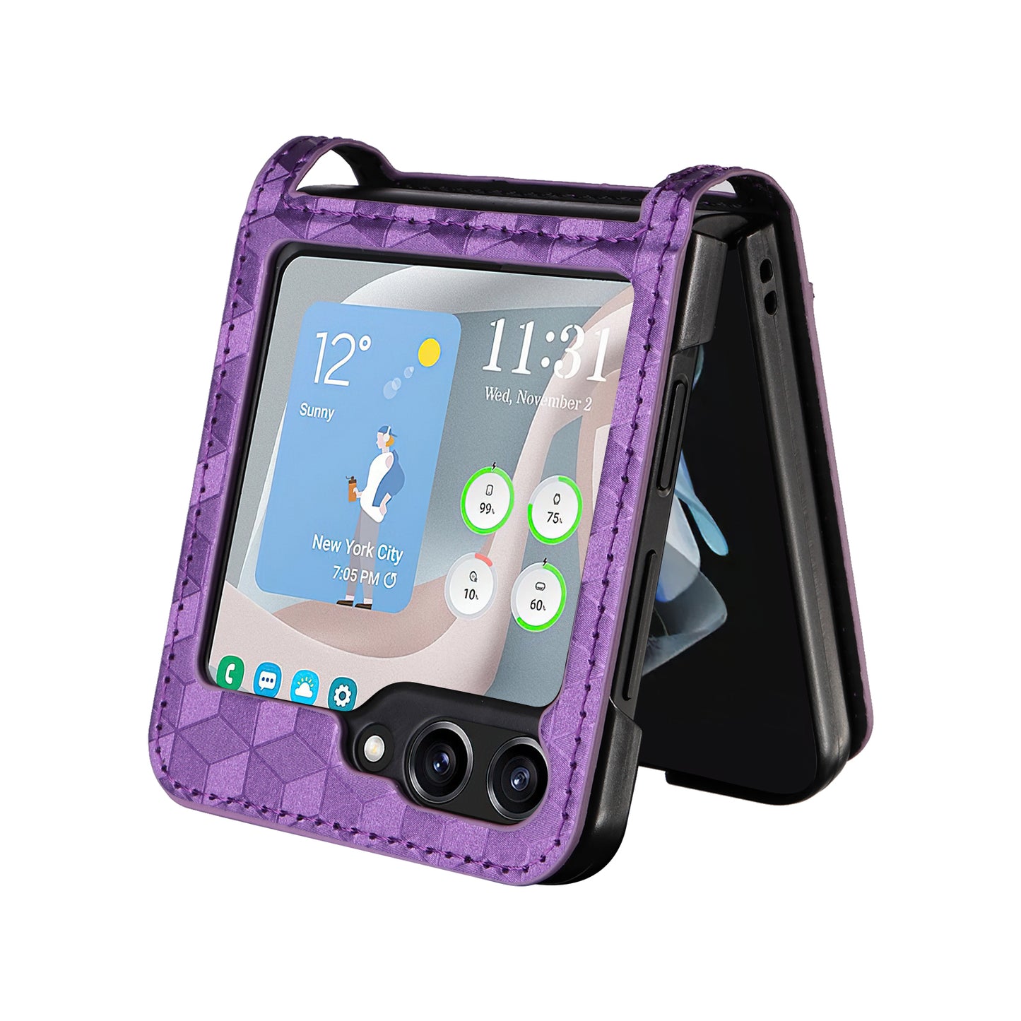 For Samsung Galaxy Z Flip6 5G Case PU Leather + PC Phone Cover Rhombus Card Slot - Purple
