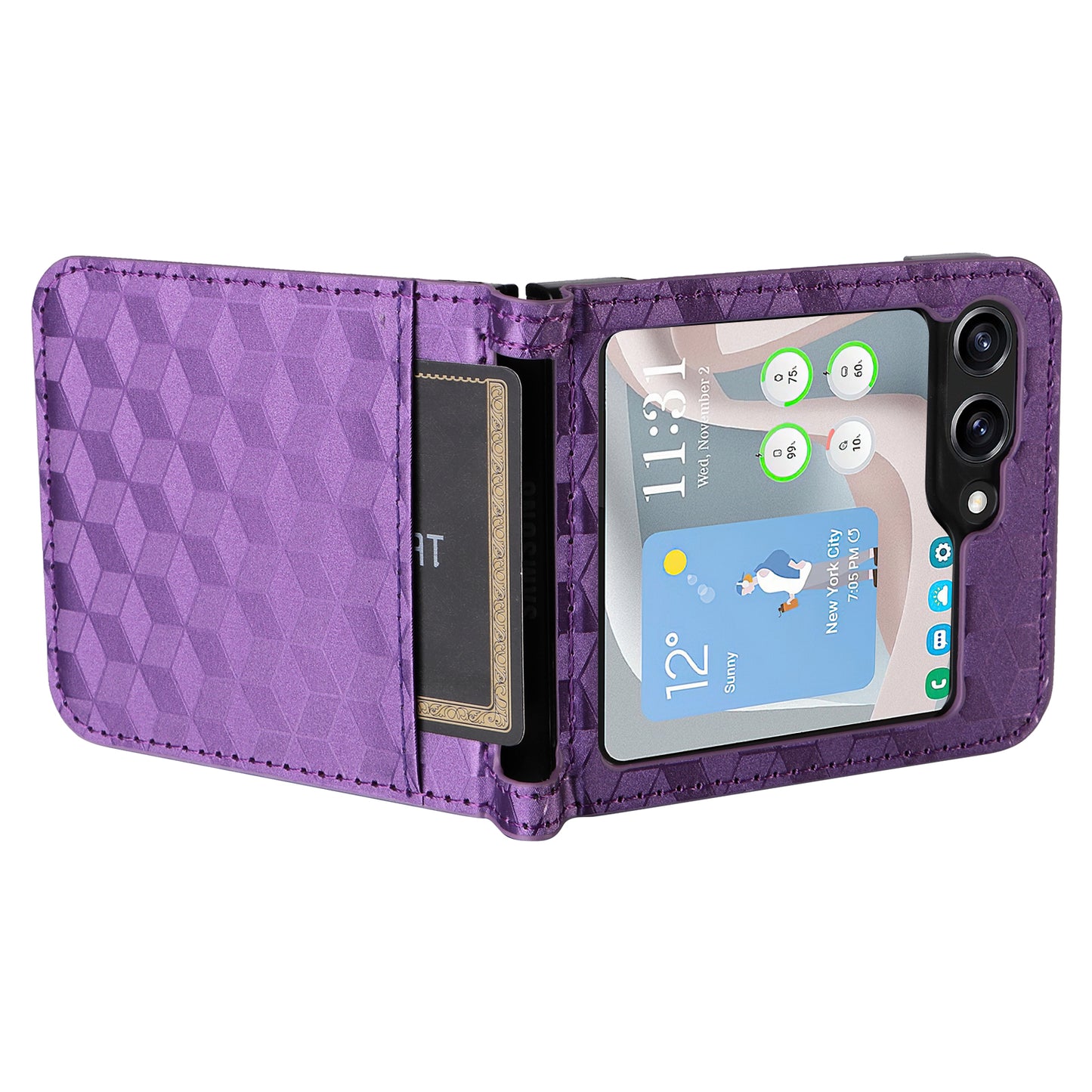 For Samsung Galaxy Z Flip6 5G Case PU Leather + PC Phone Cover Rhombus Card Slot - Purple