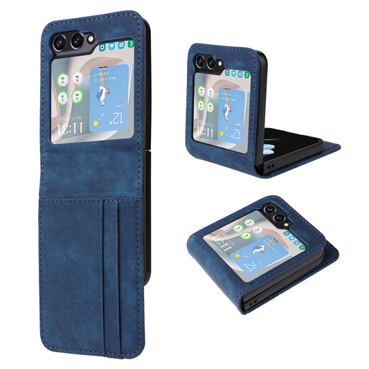 For Samsung Galaxy Z Flip6 5G Case PU Leather Card Slots Phone Cover Two-Piece Design - Blue