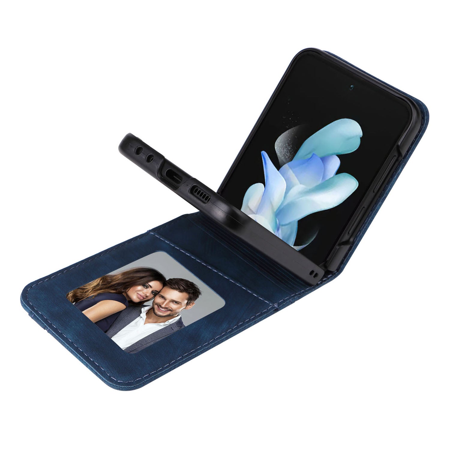 For Samsung Galaxy Z Flip6 5G Case PU Leather Card Slots Phone Cover Two-Piece Design - Blue