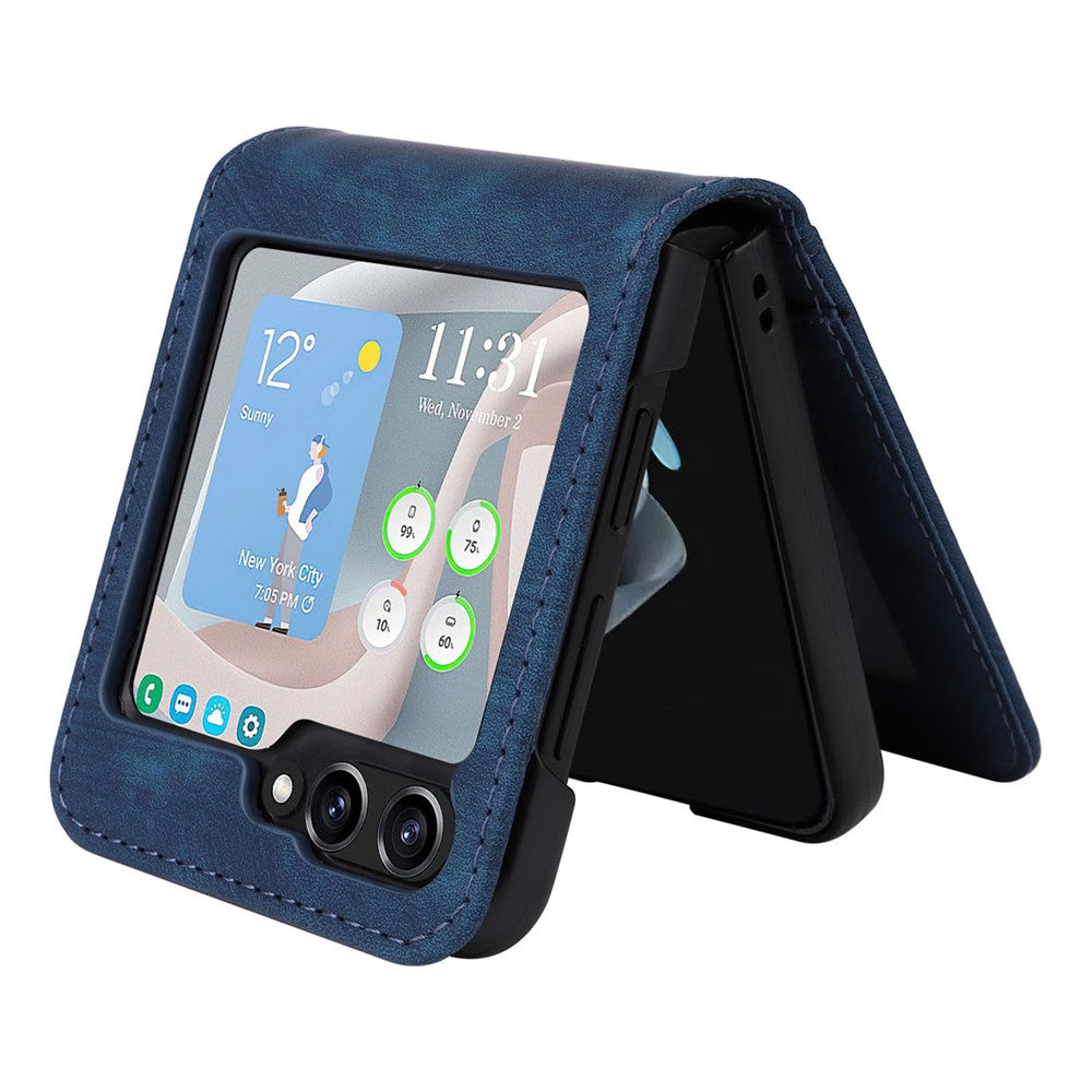 For Samsung Galaxy Z Flip7 FE 5G / Z Flip6 5G Case PU Leather Card Slots Phone Cover Two-Piece Design - Blue