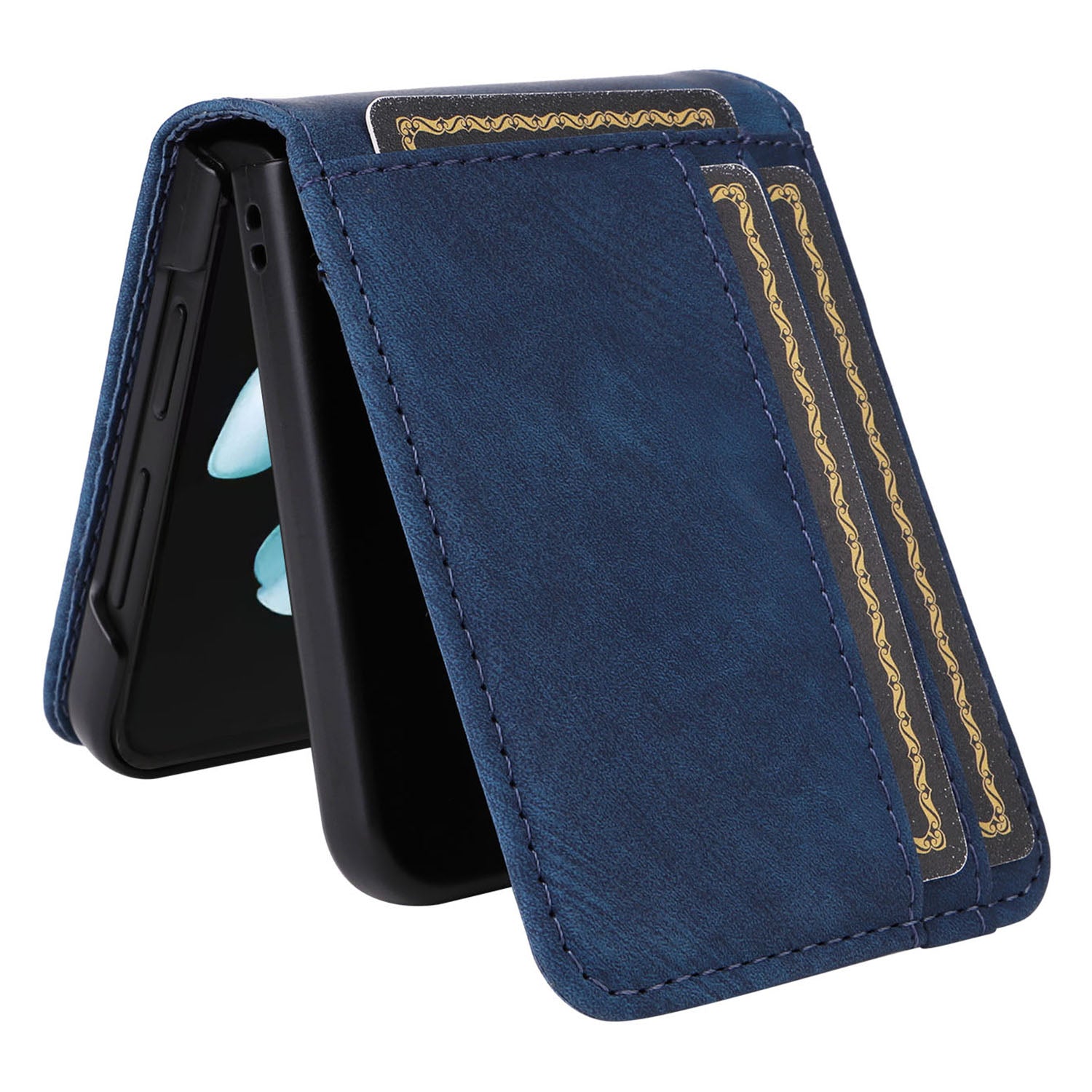 For Samsung Galaxy Z Flip6 5G Case PU Leather Card Slots Phone Cover Two-Piece Design - Blue