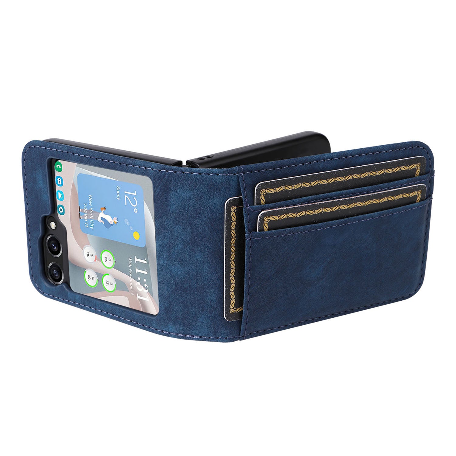 For Samsung Galaxy Z Flip6 5G Case PU Leather Card Slots Phone Cover Two-Piece Design - Blue