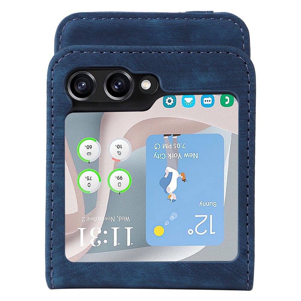 For Samsung Galaxy Z Flip7 FE 5G / Z Flip6 5G Case PU Leather Card Slots Phone Cover Two-Piece Design - Blue