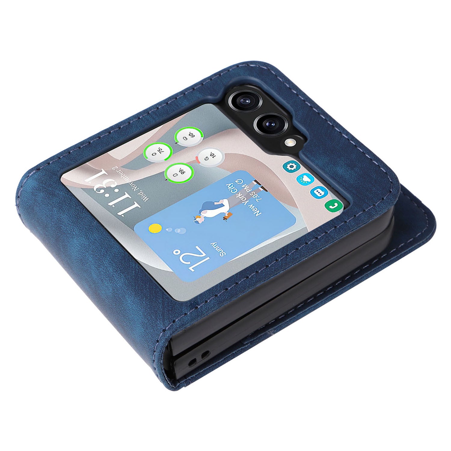 For Samsung Galaxy Z Flip6 5G Case PU Leather Card Slots Phone Cover Two-Piece Design - Blue