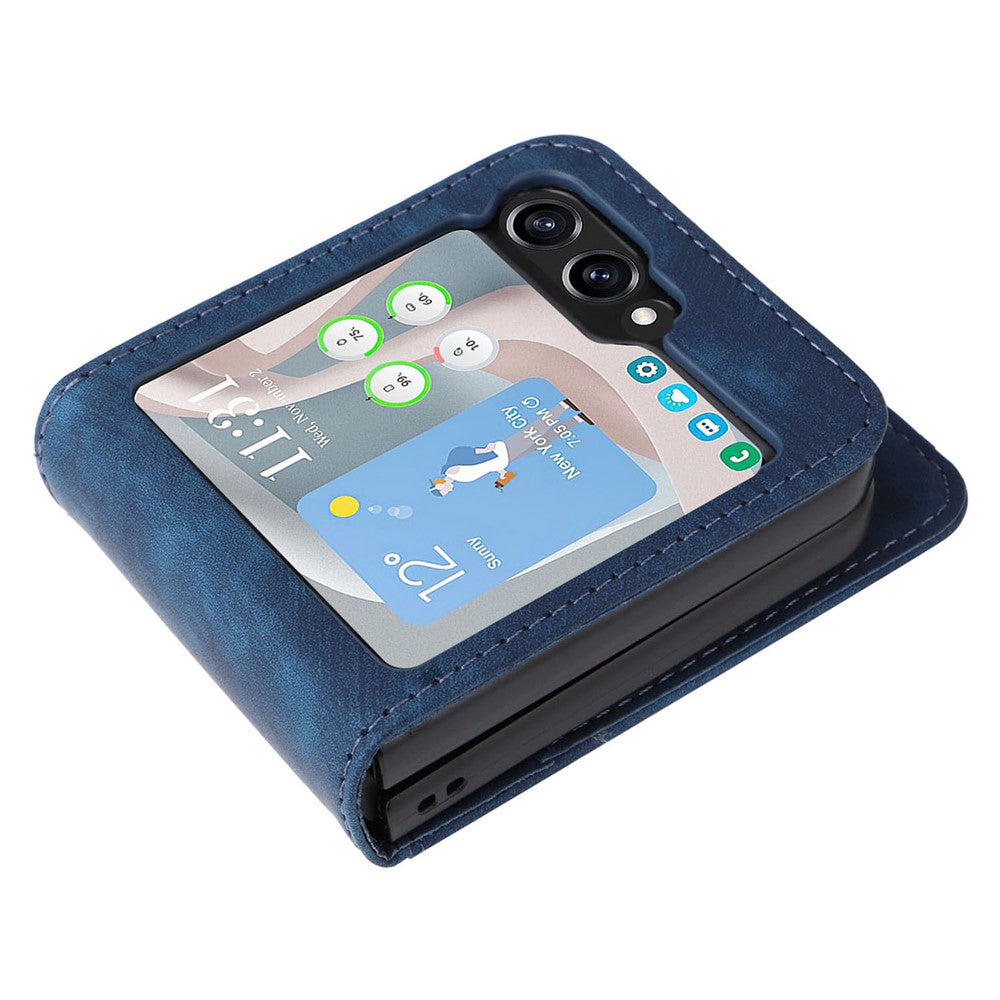 For Samsung Galaxy Z Flip7 FE 5G / Z Flip6 5G Case PU Leather Card Slots Phone Cover Two-Piece Design - Blue