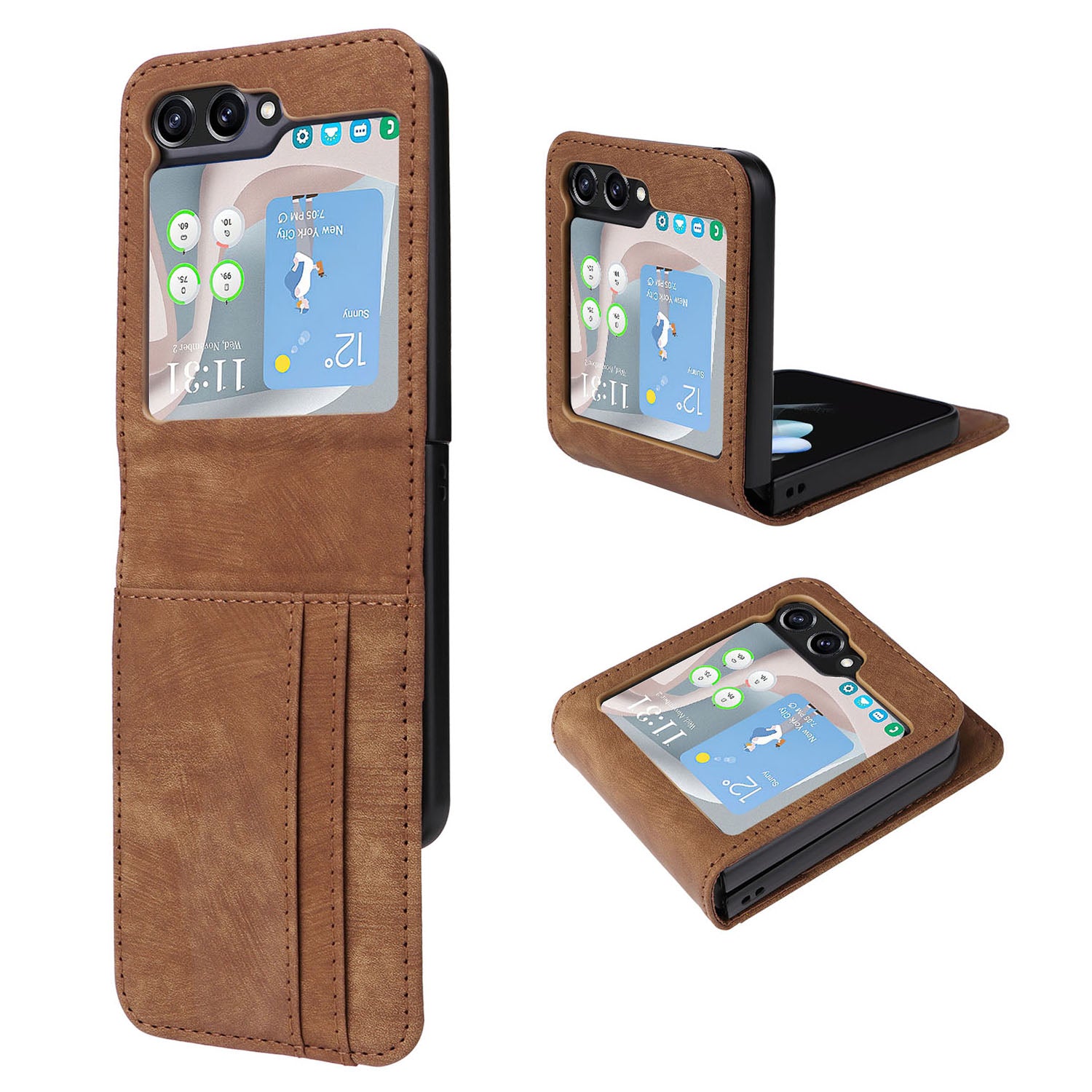 For Samsung Galaxy Z Flip6 5G Case PU Leather Card Slots Phone Cover Two-piece Design - Brown