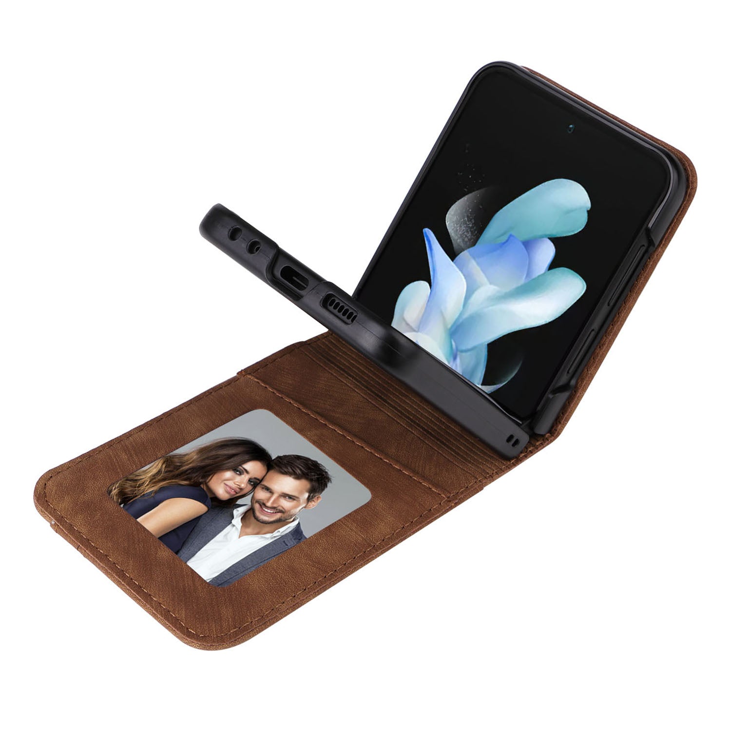 For Samsung Galaxy Z Flip6 5G Case PU Leather Card Slots Phone Cover Two-piece Design - Brown