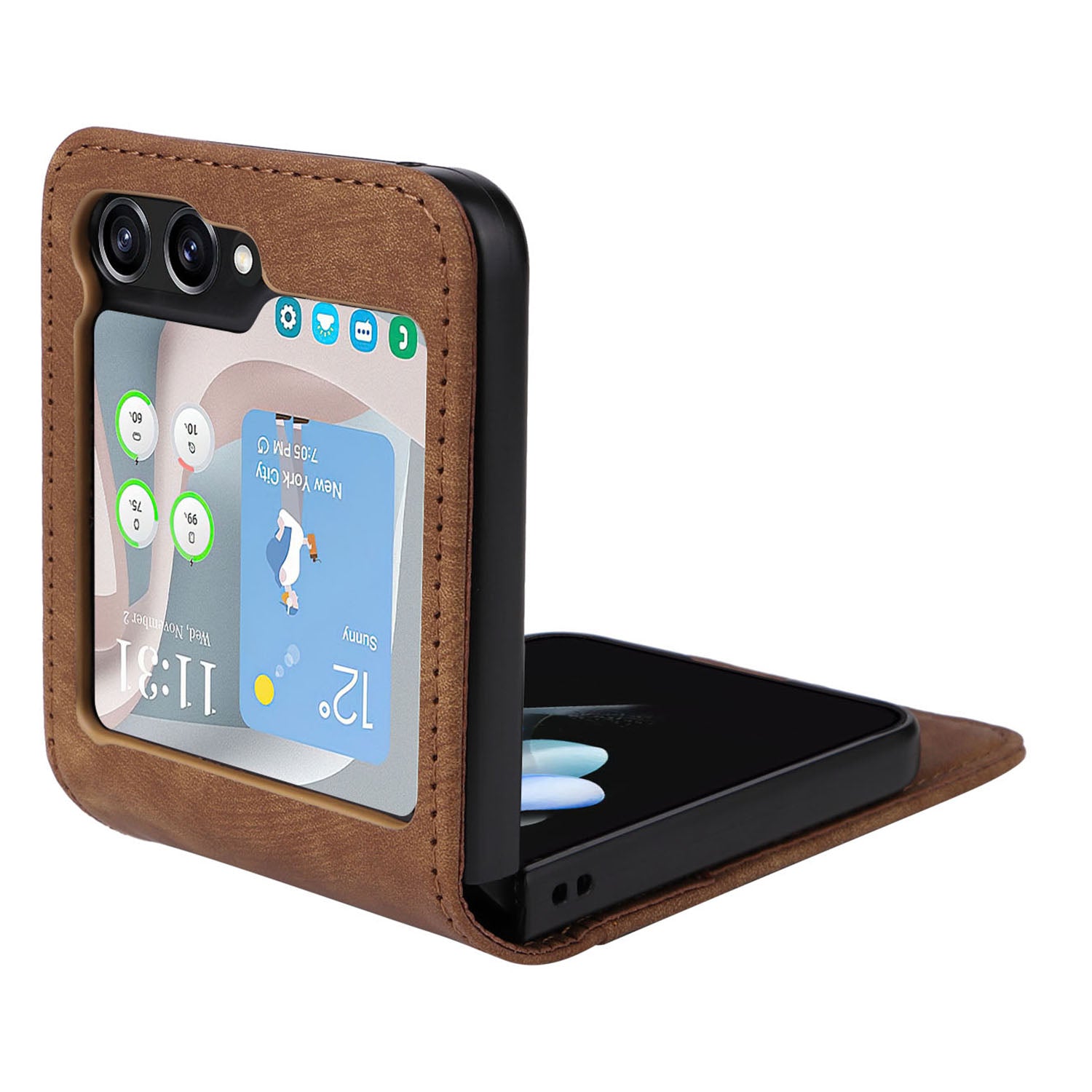 For Samsung Galaxy Z Flip6 5G Case PU Leather Card Slots Phone Cover Two-piece Design - Brown