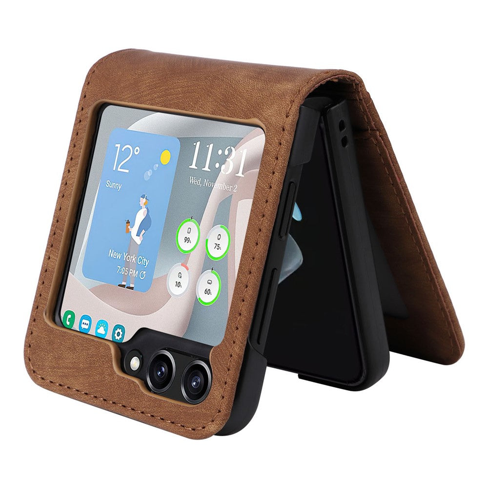 For Samsung Galaxy Z Flip7 FE 5G / Z Flip6 5G Case PU Leather Card Slots Phone Cover Two-piece Design - Brown
