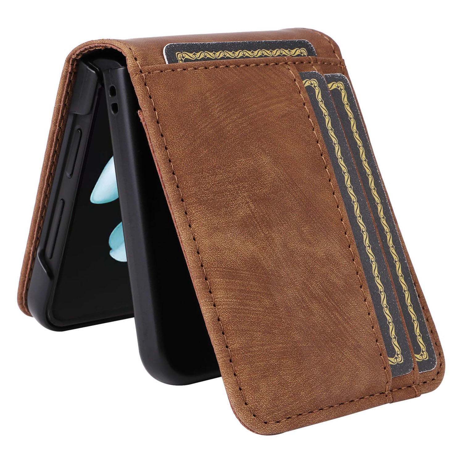 For Samsung Galaxy Z Flip6 5G Case PU Leather Card Slots Phone Cover Two-piece Design - Brown
