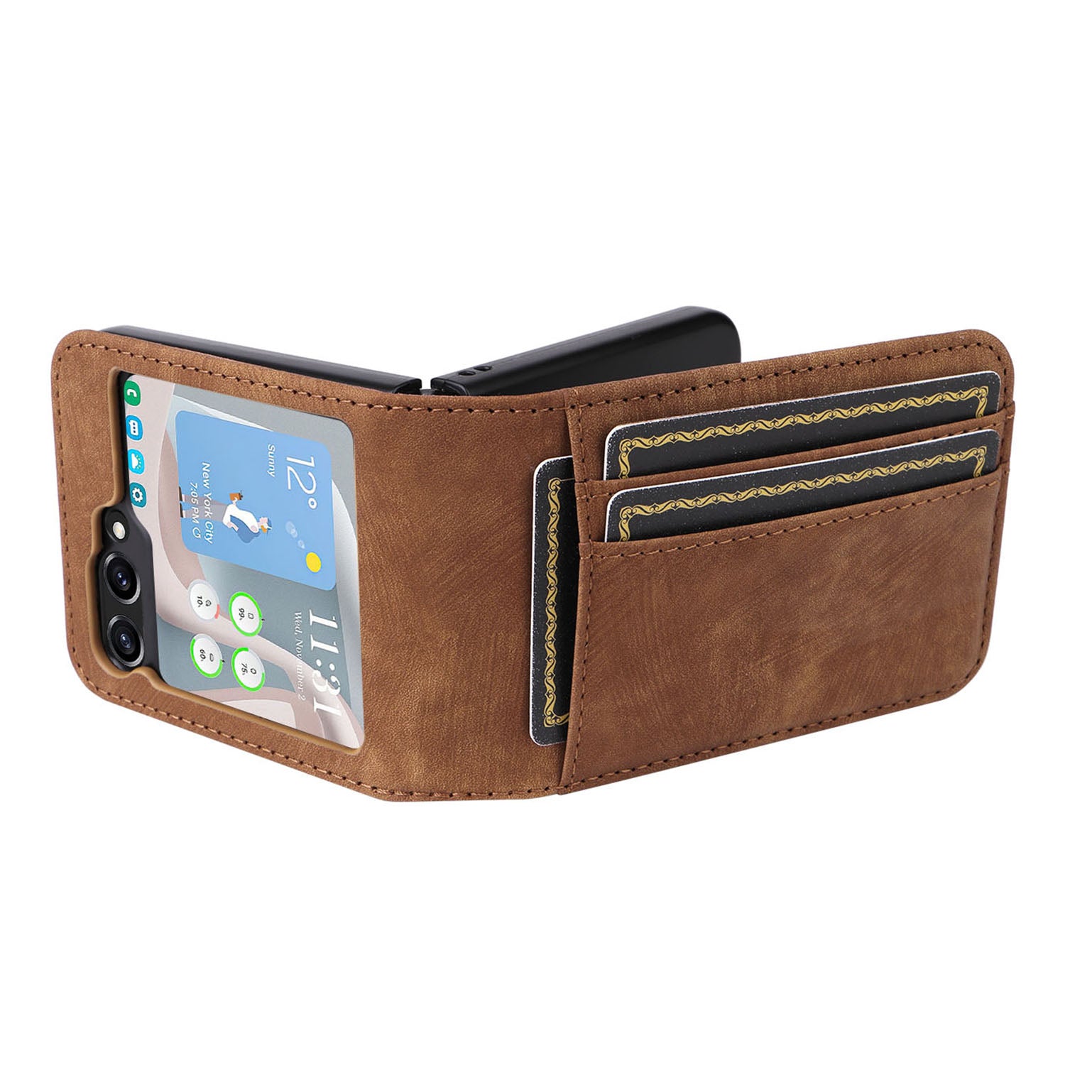 For Samsung Galaxy Z Flip6 5G Case PU Leather Card Slots Phone Cover Two-piece Design - Brown