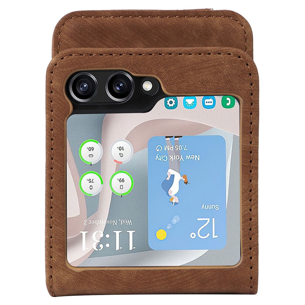 For Samsung Galaxy Z Flip7 FE 5G / Z Flip6 5G Case PU Leather Card Slots Phone Cover Two-piece Design - Brown