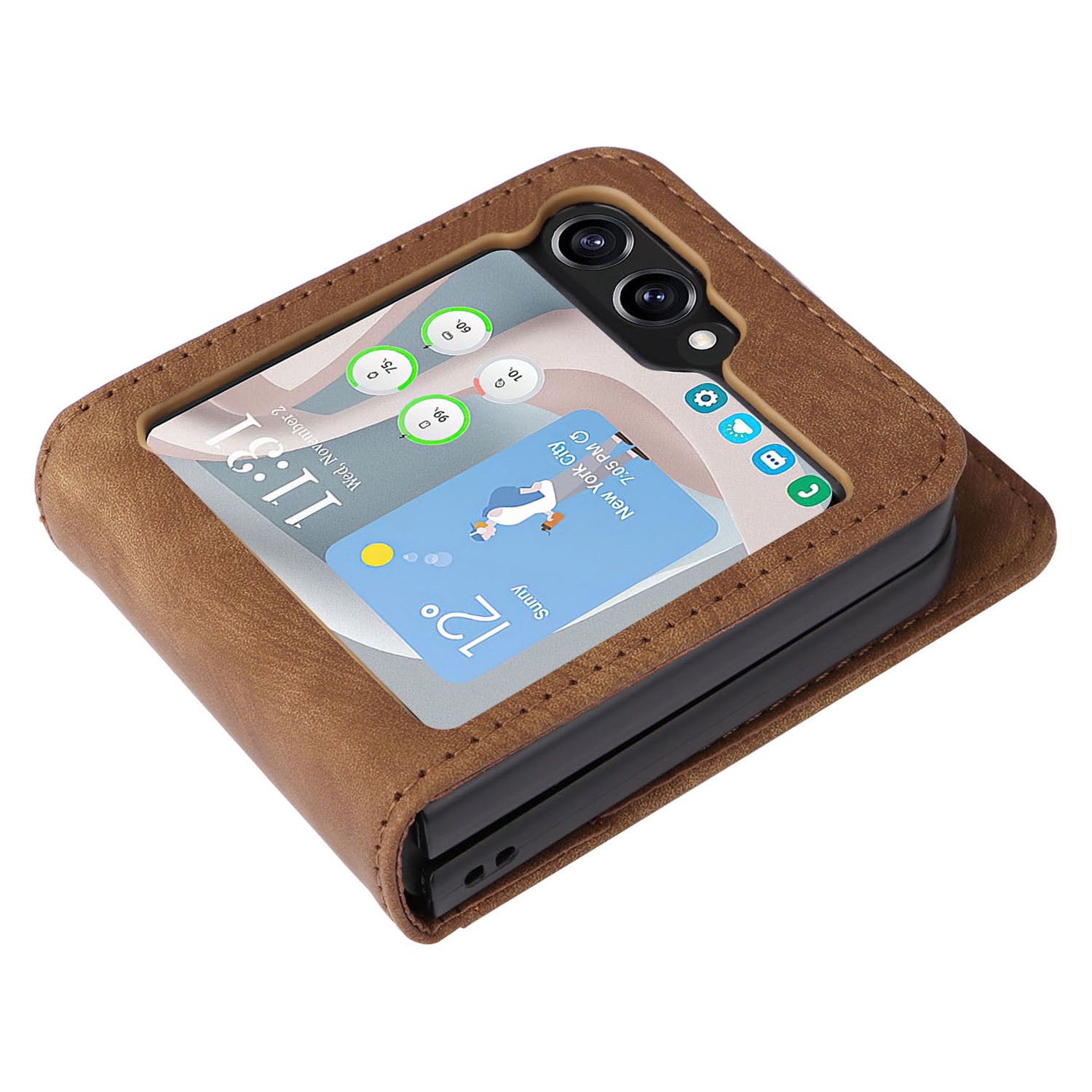 For Samsung Galaxy Z Flip6 5G Case PU Leather Card Slots Phone Cover Two-piece Design - Brown