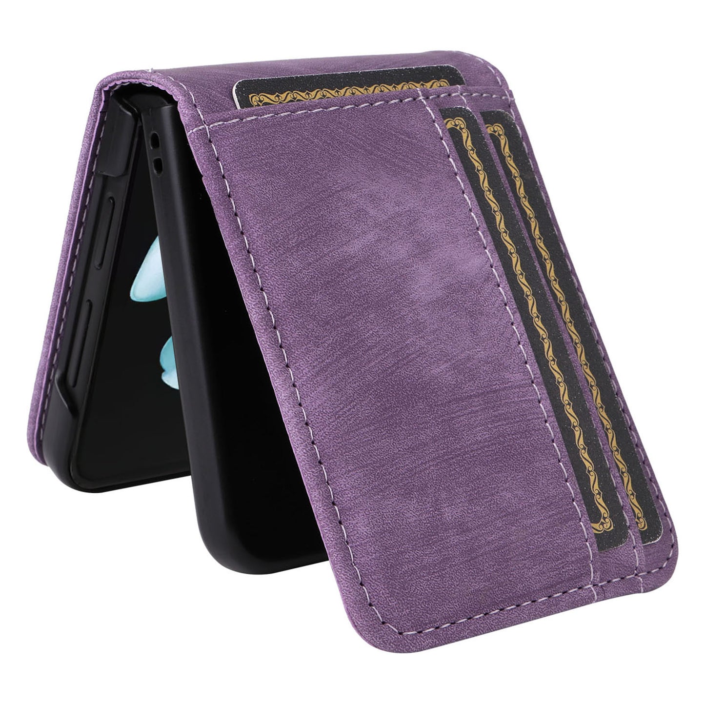 For Samsung Galaxy Z Flip6 5G Case PU Leather Card Slots Phone Cover Two-piece Design - Purple