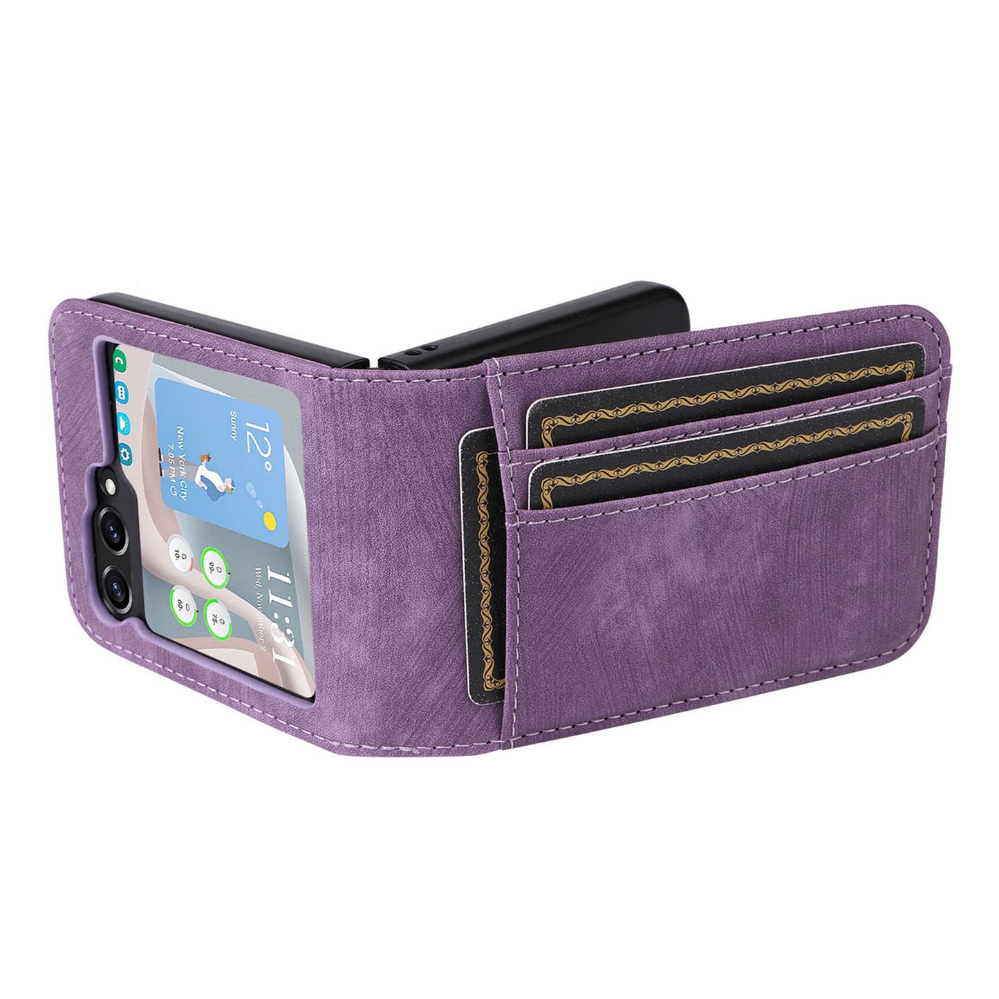 For Samsung Galaxy Z Flip6 5G Case PU Leather Card Slots Phone Cover Two-piece Design - Purple