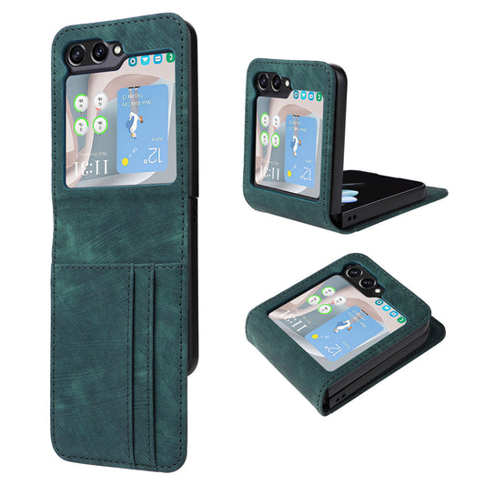 For Samsung Galaxy Z Flip6 5G Case PU Leather Card Slots Phone Cover Two-piece Design - Green