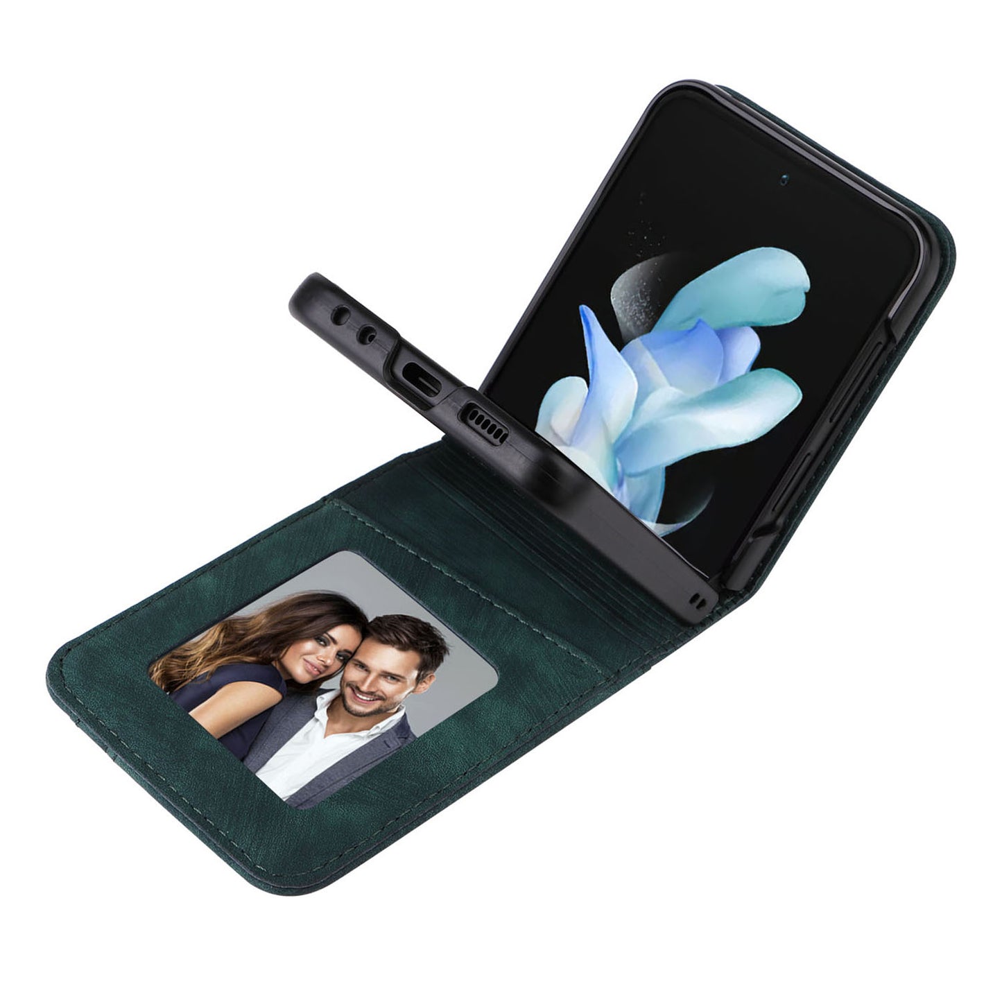 For Samsung Galaxy Z Flip6 5G Case PU Leather Card Slots Phone Cover Two-piece Design - Green