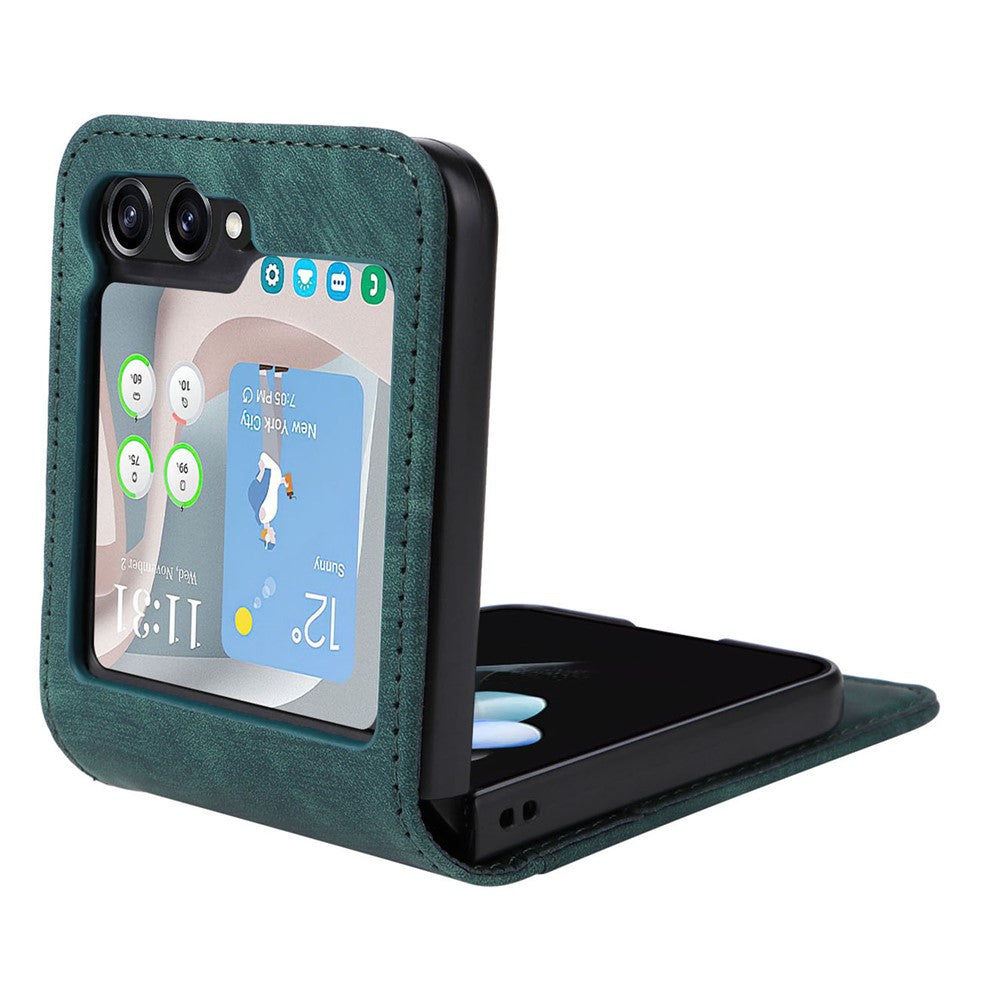 For Samsung Galaxy Z Flip7 FE 5G / Z Flip6 5G Case PU Leather Card Slots Phone Cover Two-piece Design - Green