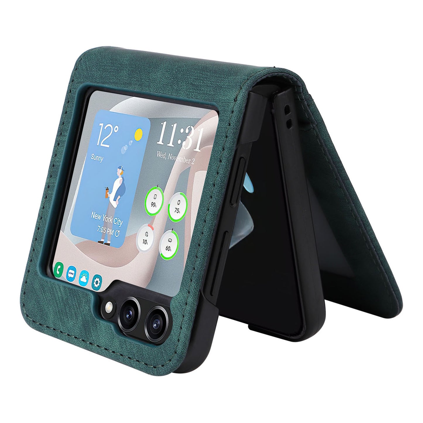 For Samsung Galaxy Z Flip6 5G Case PU Leather Card Slots Phone Cover Two-piece Design - Green