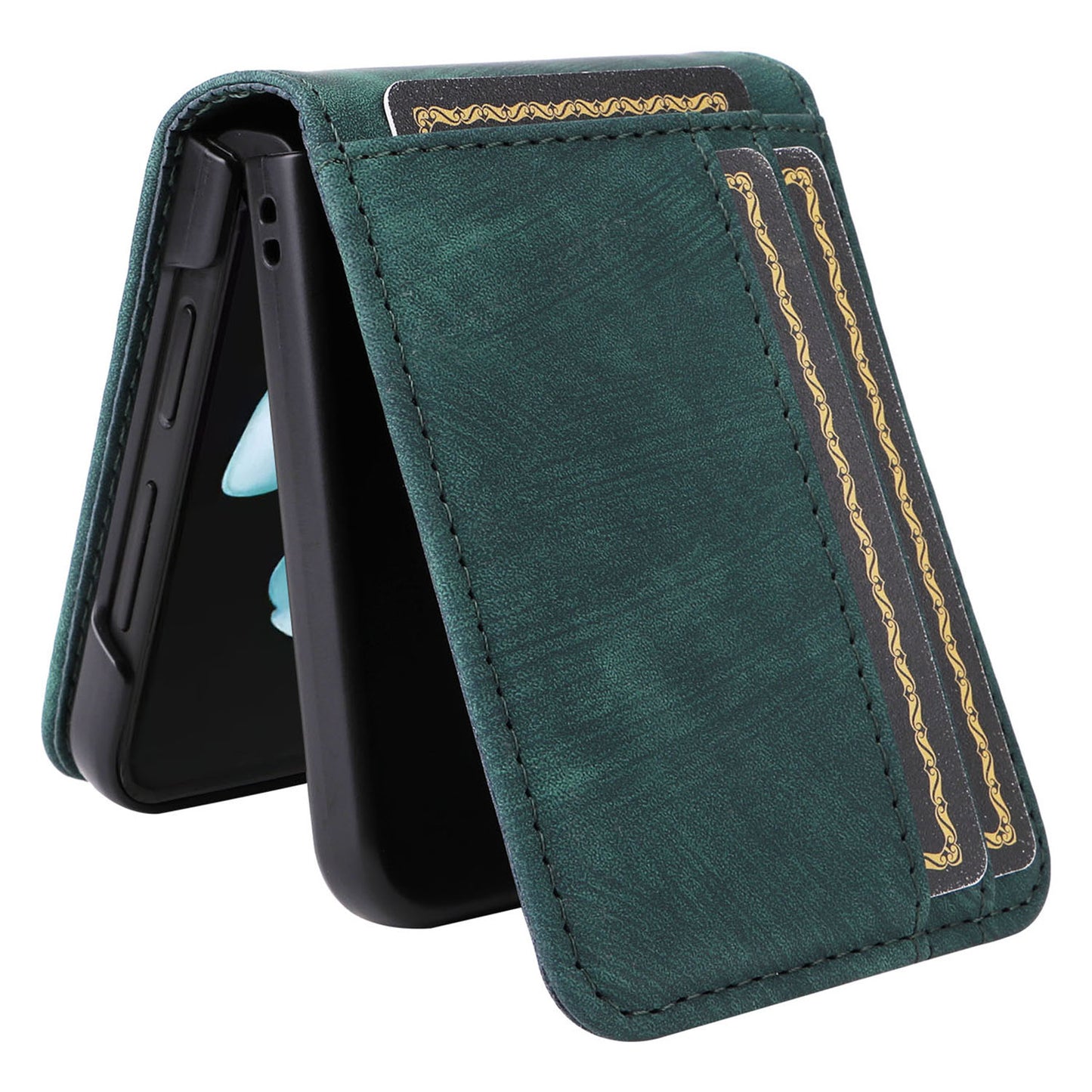 For Samsung Galaxy Z Flip6 5G Case PU Leather Card Slots Phone Cover Two-piece Design - Green